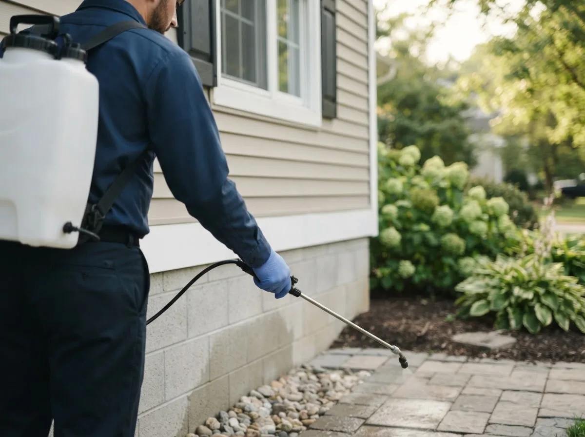 Pest control technician inspecting a home in Georgetown, IL